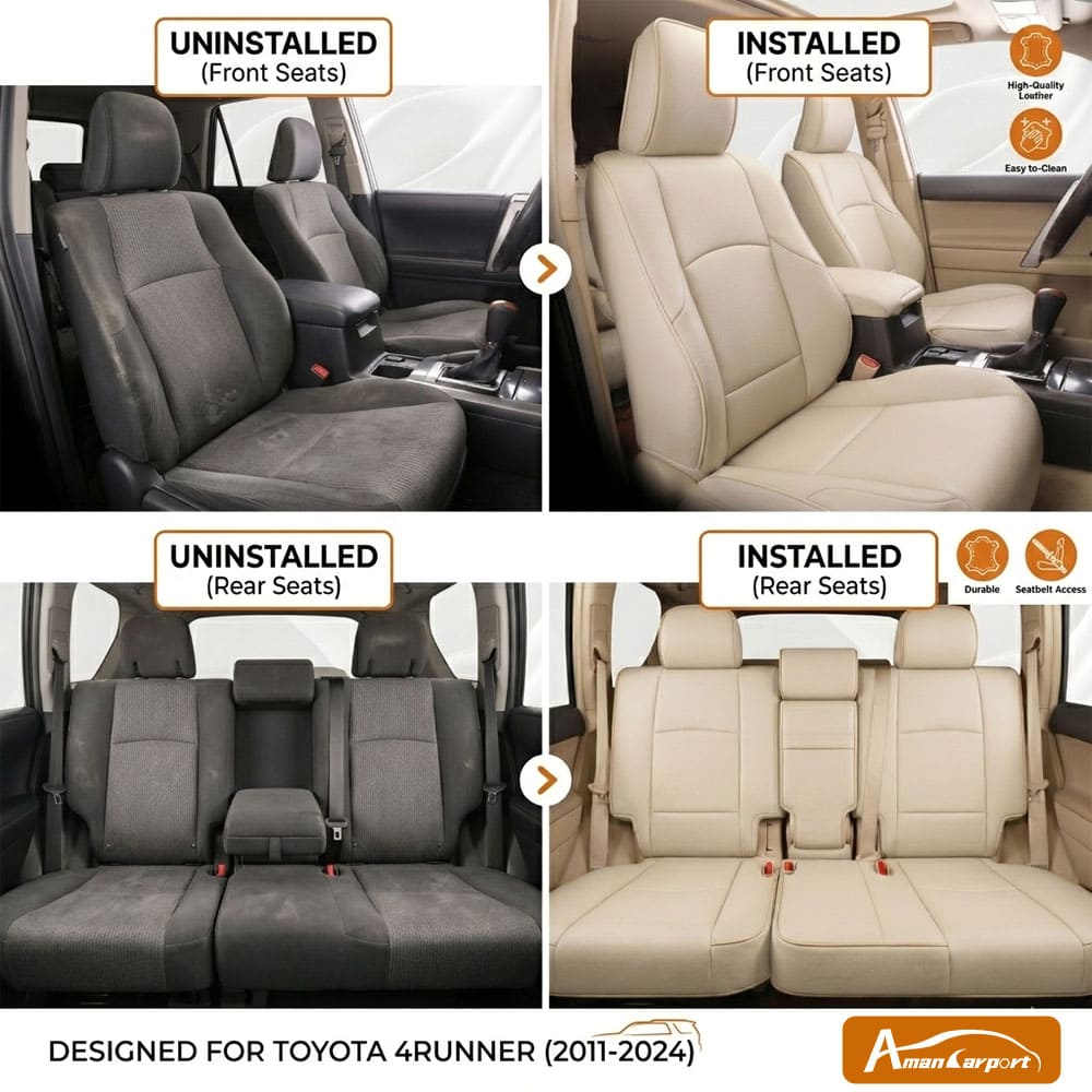 Amancarport Special Linen, Leather Car Seat Covers Full Set for Toyota 4Runner(2011-2024)