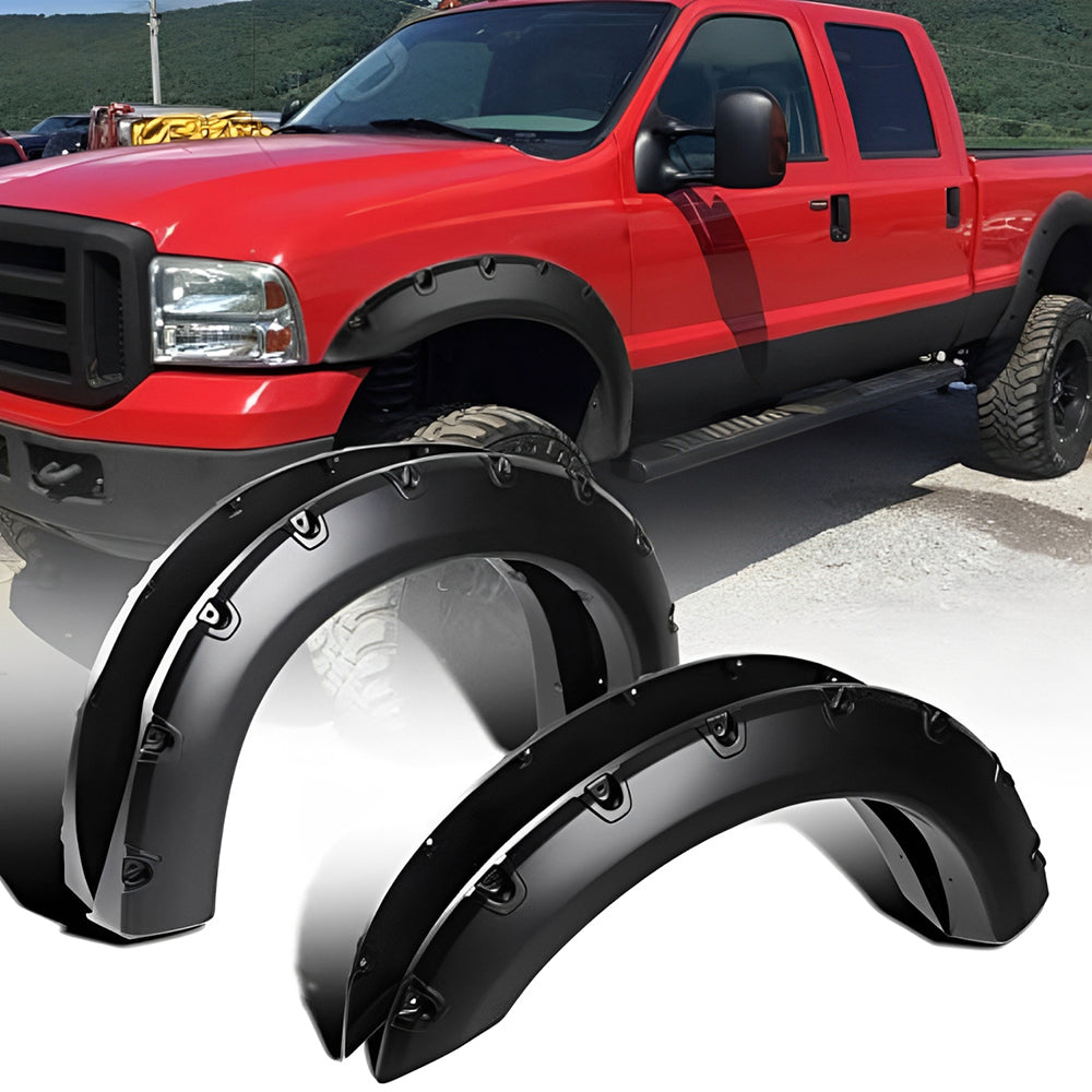Fender Flares for 1999–2016 Ford F-250 & F-350 Super Duty – Rough Textured Bolt-Riveted Style (4-Piece)