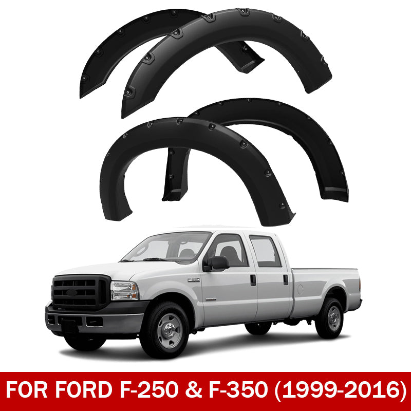 Fender Flares for 1999–2016 Ford F-250 & F-350 Super Duty – Rough Textured Bolt-Riveted Style (4-Piece)