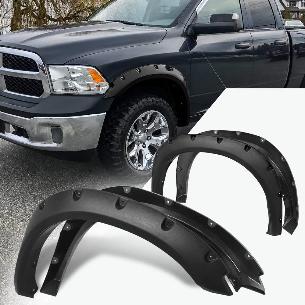 Fender Flares for 2002–2024 Dodge Ram 1500 – Matte Black, 4-Piece Wheel Arch Protector