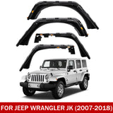 Front & Rear Fender Flares Kit for 2007–2018 Jeep Wrangler JK – 4-Piece Set with LED Lights
