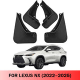 Mud Flaps for Lexus NX (NX250 / NX350 / NX350h / NX450h) 2022–2025 No-Drill Custom Fit All-Weather Front & Rear Splash Guards (4PCS)