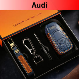 For Audi Key Fob Cover Genuine Leather,Leather Key Case Protector Compatible Audi A4 Q7 Q5 TT A3 A6 SQ5 R8 S5 Smart Key