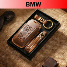Load image into Gallery viewer, Genuine Leather Key Fob Cover for Precise Fit Snug leather key fob cover for BMW keys. Full access to lock, unlock, and trunk. (Check images—button layout may vary by year/model.)