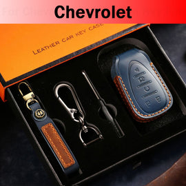 Handmade Leather Key Cover for Chevrolet Silverado Tahoe Camaro Equinox - 3/4/5/6 Button Case (Fits 2016-2024)