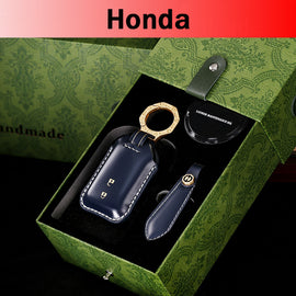 High-End Leather Car Key Cover Compatible with Honda Accord, Civic, CR-V, HR-V, Odyssey, etc. (2, 3, 4, 5, or 6-Button Smart Key Cover)