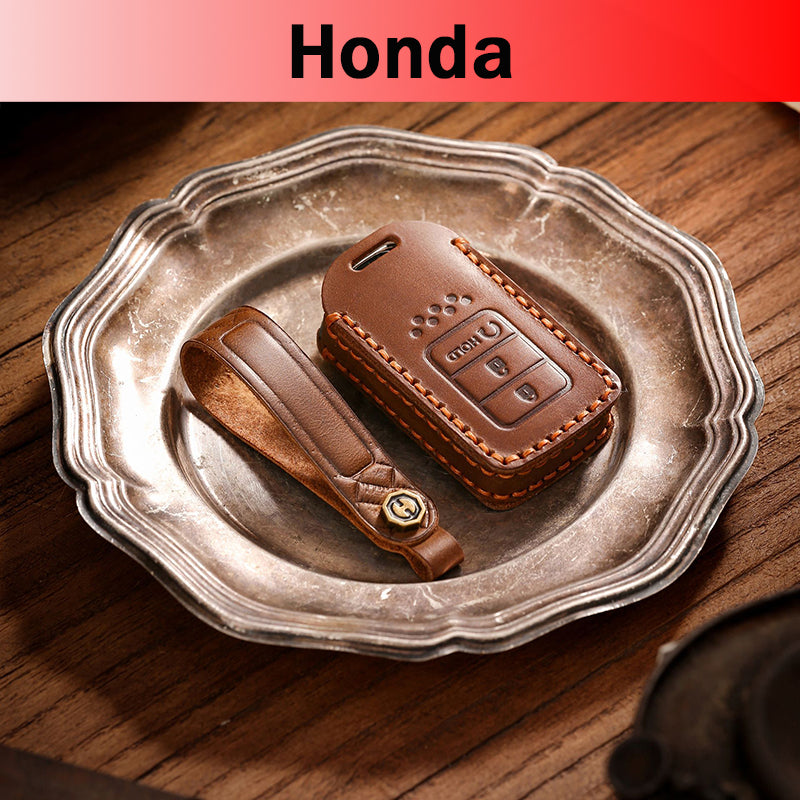 Genuine Leather Key Fob Cover for Honda Civic, Accord, Pilot, CR-V, HR-V, Insight, Odyssey
