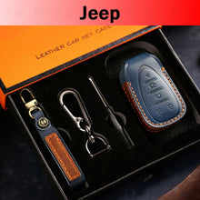 Load image into Gallery viewer, Leather Key Fob Cover for Jeep Wrangler JL 2018–2024 &amp; Gladiator JT – 2 or 4 Button Smart Remote Case, Brown, Fits Sahara Rubicon