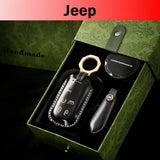Leather Key Fob Cover, Compatible with Jeep Grand Cherokee, Renegade, Compass, and Chrysler