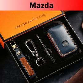 Genuine Leather Key Fob Cover for Mazda 3, Mazda 6, CX-3, CX-5, and CX-9