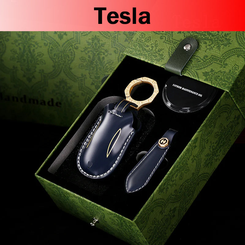 High-End Leather Key Case for Tesla Models 3, Y, S, and X