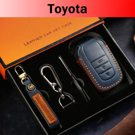 For Toyota Key Fob Cover Genuine Leather Key Case Shell Compatible with 4Runner Highlander Camry RAV4 C-HR (2/3/4/5/6 Buttons)
