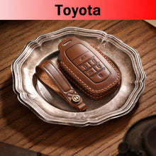 Load image into Gallery viewer, Genuine Leather Key Fob Cover for Toyota Tundra, Sequoia, Sienna, Camry, Corolla, Highlander, Prius Prime, RAV4 Prime, C-HR