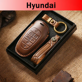 Genuine Leather Key Fob Cover for Hyundai 3-7 Button