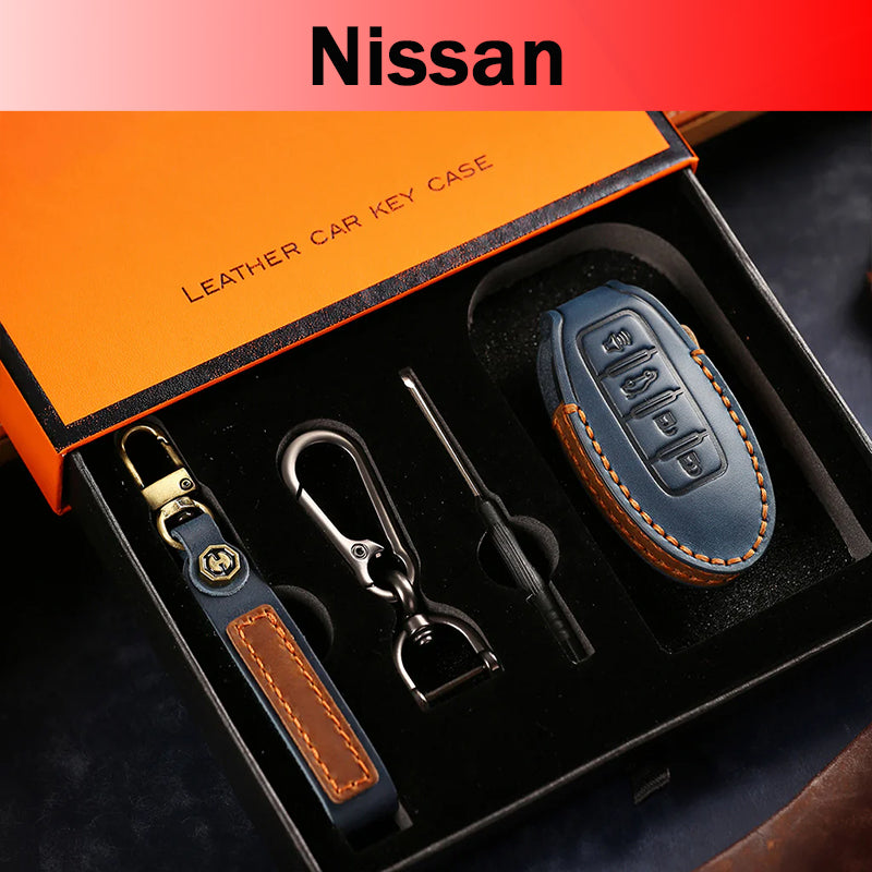 Genuine Leather Key Fob Cover for Nissan X-Trail, Qashqai, Tiida, Altima, and Sylphy (3-5 Button)