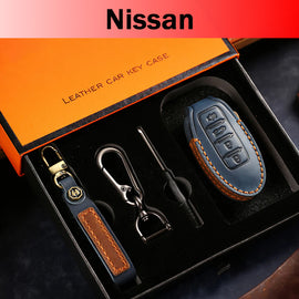 Genuine Leather Key Fob Cover for Nissan X-Trail, Qashqai, Tiida, Altima, and Sylphy (3-5 Button)