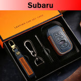 Genuine Leather Key Fob Cover for Subaru Outback, Forester, Impreza, Legacy, and XV (3, 4-Button)
