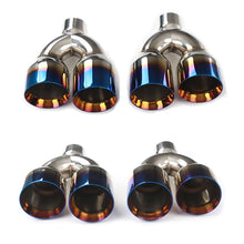 Load image into Gallery viewer, Dual Slant-Cut Stainless Steel Exhaust Tip – 10" Long Blue, Black, Silver Universal Bolt-On Exhaust Pipe