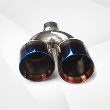 Load image into Gallery viewer, Dual Slant-Cut Stainless Steel Exhaust Tip – 10" Long Blue, Black, Silver Universal Bolt-On Exhaust Pipe