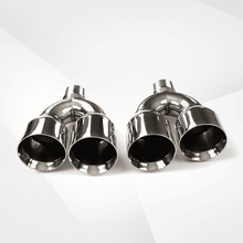 Load image into Gallery viewer, Dual Slant-Cut Stainless Steel Exhaust Tip – 10" Long Blue, Black, Silver Universal Bolt-On Exhaust Pipe