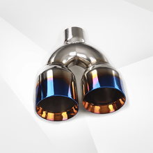 Load image into Gallery viewer, Dual Slant-Cut Stainless Steel Exhaust Tip – 10" Long Blue, Black, Silver Universal Bolt-On Exhaust Pipe