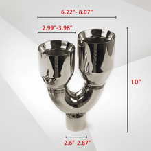 Load image into Gallery viewer, Dual Slant-Cut Stainless Steel Exhaust Tip – 10" Long Blue, Black, Silver Universal Bolt-On Exhaust Pipe