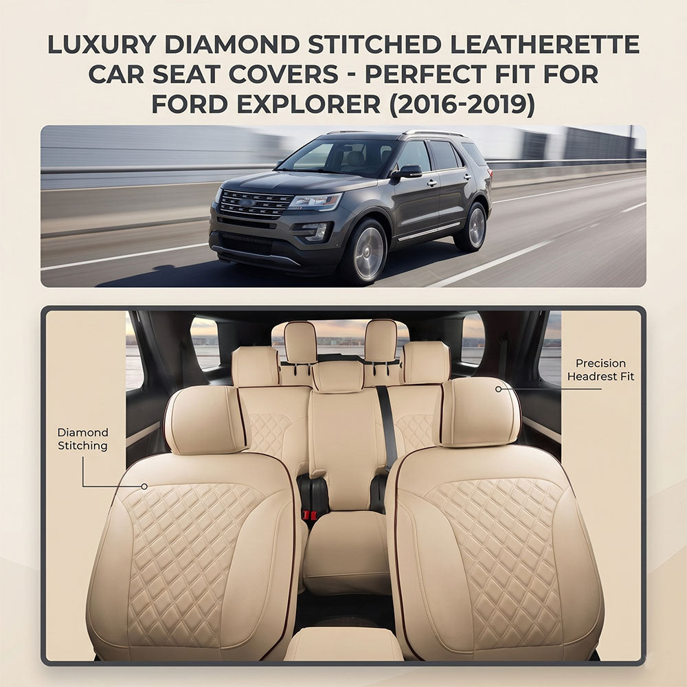 Amancarport Custom Fit Car Seat Covers Full Set For Ford Explorer 7 Seats (2016-2019)