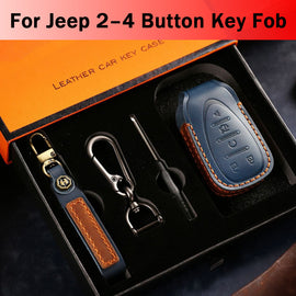 Leather Key Fob Cover for Jeep Wrangler JL 2018–2024 & Gladiator JT – 2 or 4 Button Smart Remote Case, Brown, Fits Sahara Rubicon