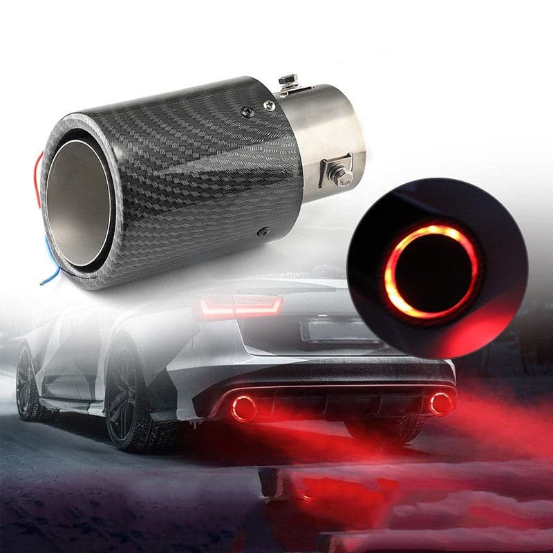 2.25-inch LED exhaust pipe 60/63mm exhaust tip General Motors carbon fiber tailpipe (red/blue light)