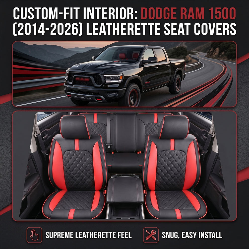Custom For Dodge Ram Luxury All-inclusive Nappa Leather Car Seat Covers Full Set Compatible with Ram 1500(2014-2026)