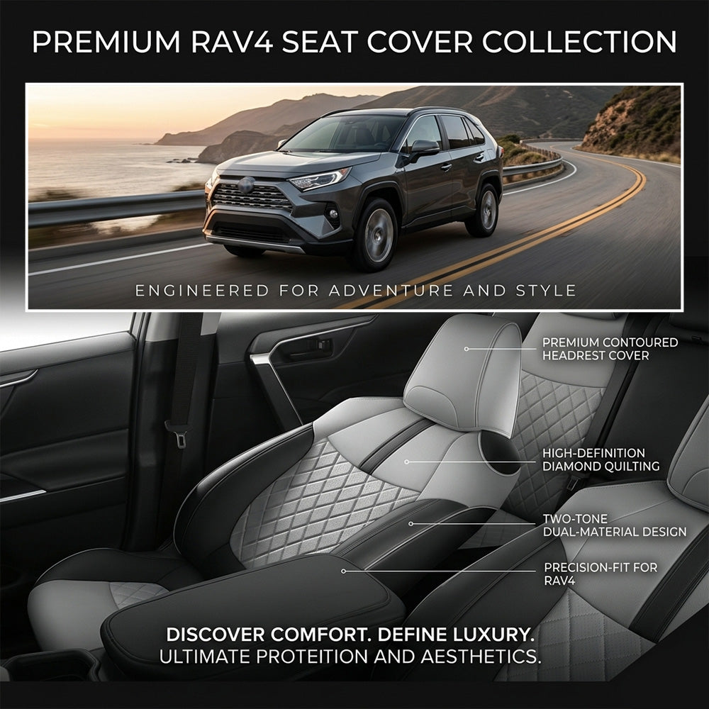Custom For Toyota Rav4 (2019-2025) Sporty Leather Car Seat Cover Full Set Compatible with Airbags