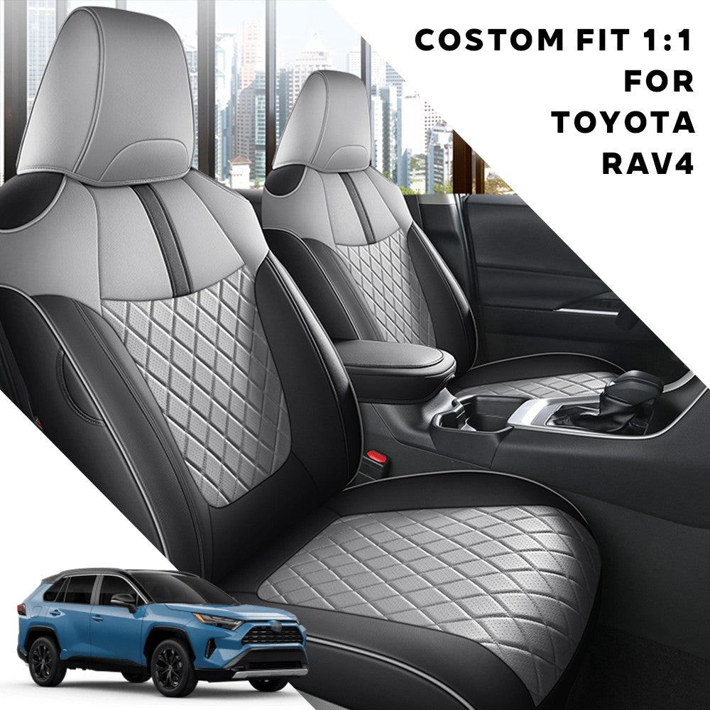 Custom For Toyota Rav4 (2019-2025) Sporty Leather Car Seat Cover Full Set Compatible with Airbags