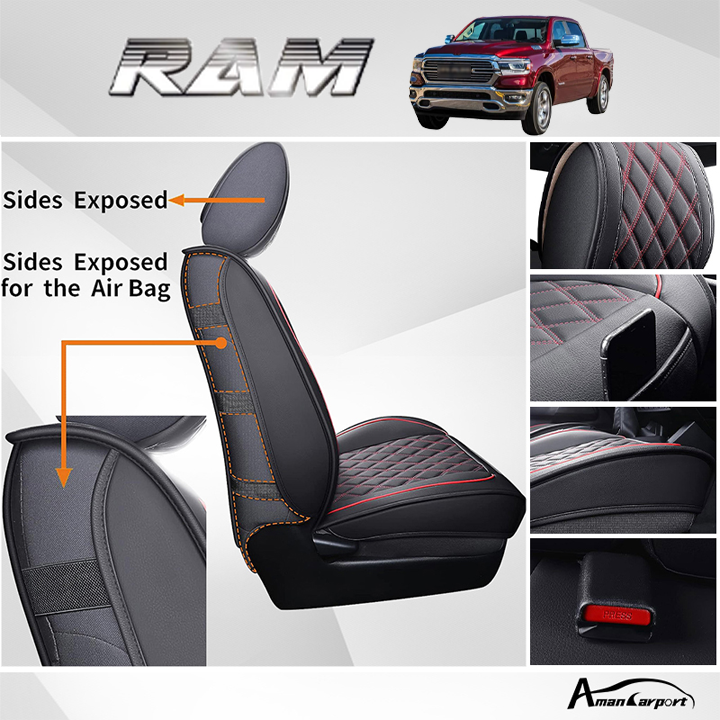 For Dodge Ram Leather Car Seat Covers Compatible with Ram 1500(2009-2025), Ram 2500(2010-2025), Ram 3500(2010-2025)