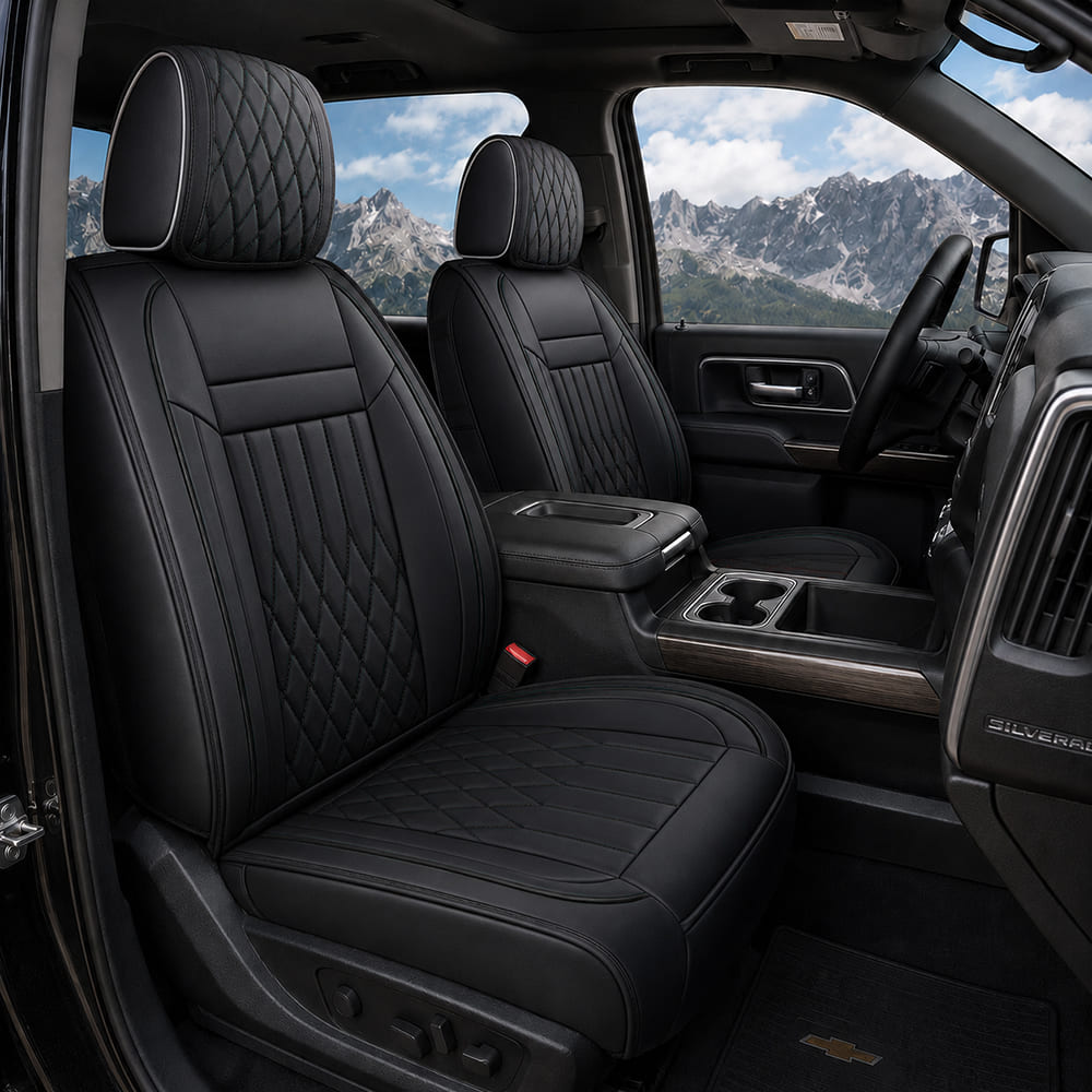 Custom Fit Leather Seat Covers for Chevy Silverado & GMC Sierra 1500 2500HD 3500HD (2007-2026) Full Set