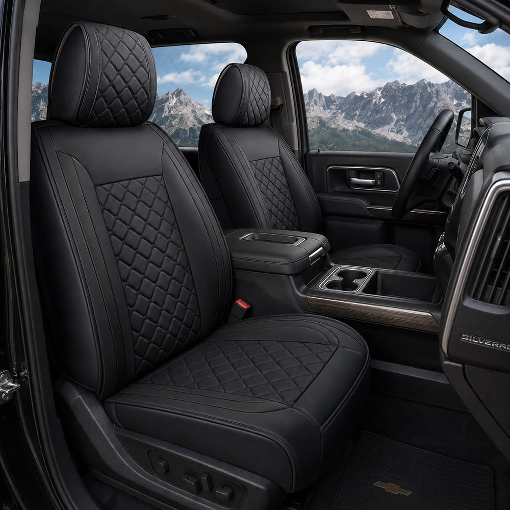 Custom Fit Leather Seat Covers for Chevy Silverado & GMC Sierra 1500 2500HD 3500HD (2007-2026) Full Set