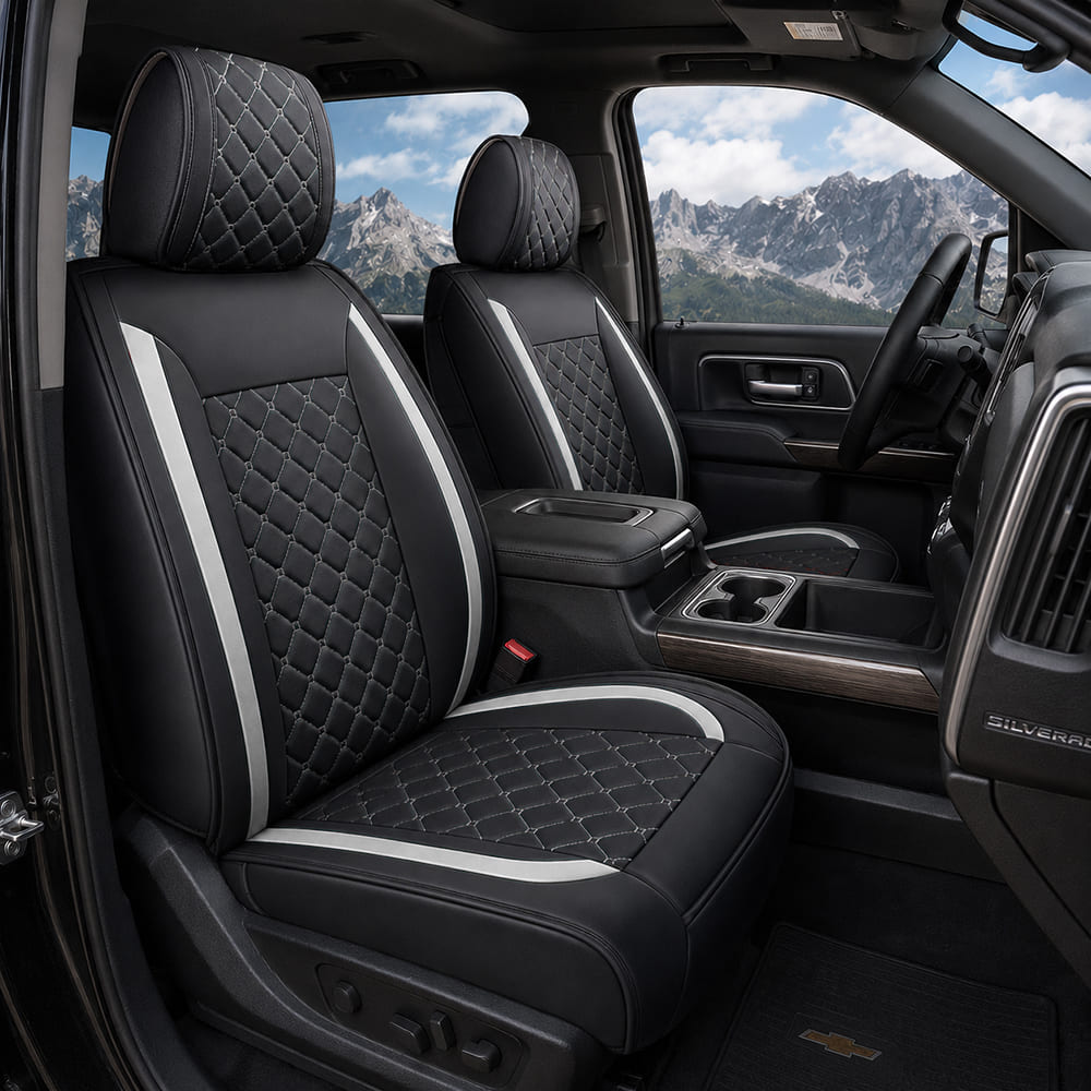 Custom Fit Leather Seat Covers for Chevy Silverado & GMC Sierra 1500 2500HD 3500HD (2007-2026) Full Set