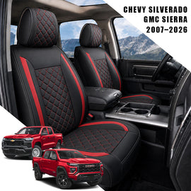Custom for Chevy Silverado & GMC Sierra (2007-2026)  Leather Seat Covers Full Set – Perfect Fit for 1500, 2500HD, 3500HD
