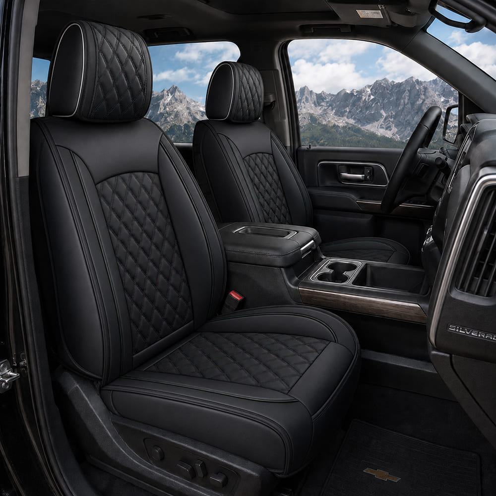 Custom Fit Leather Seat Covers for Chevy Silverado & GMC Sierra 1500 2500HD 3500HD (2007-2026) Full Set