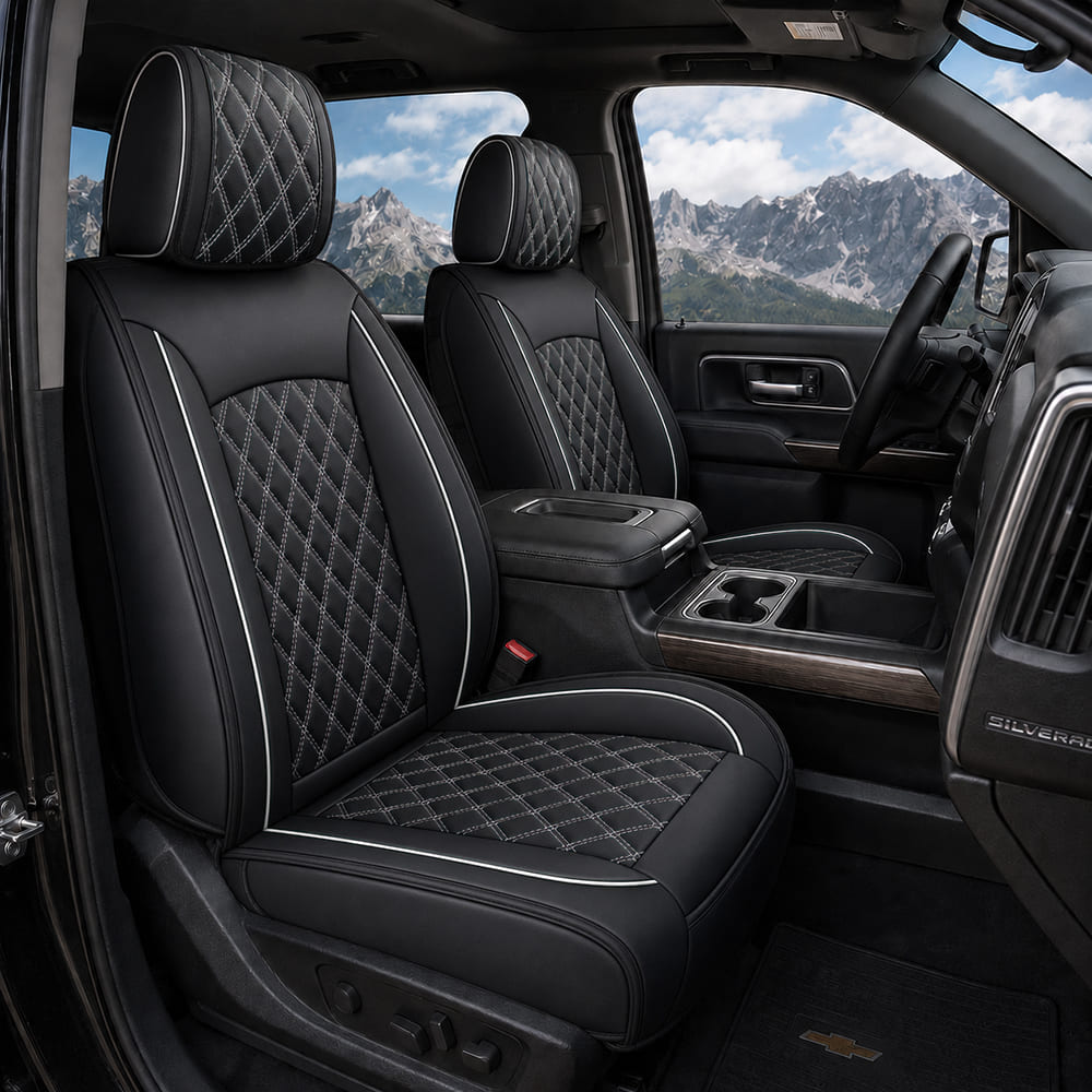 Custom Fit Leather Seat Covers for Chevy Silverado & GMC Sierra 1500 2500HD 3500HD (2007-2026) Full Set