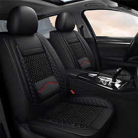 AmanCarport Universal Car Seat Covers 5-Piece Full Set – Premium Faux Leather & Ice Silk, Waterproof & Airbag Compatible