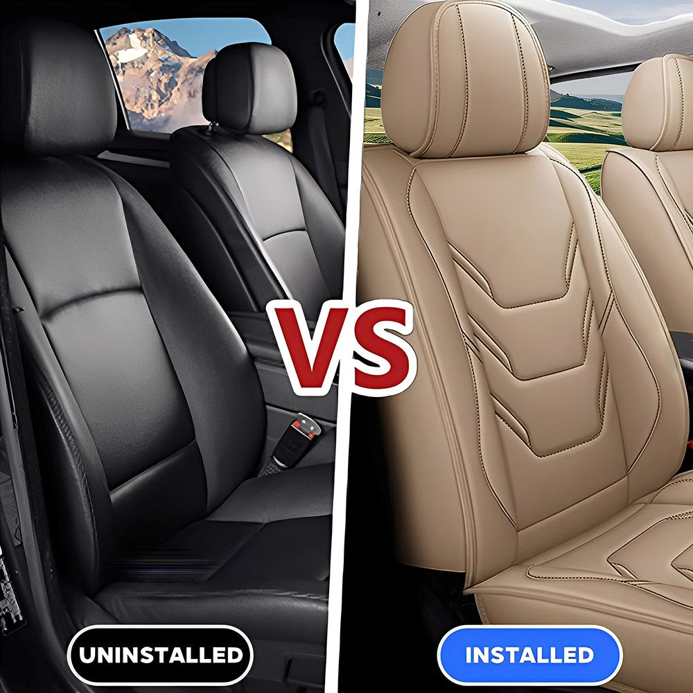 Universal Fit Car Seat Covers Full Set – Waterproof Scratch-Resistant Faux Leather for Cars & Pickups