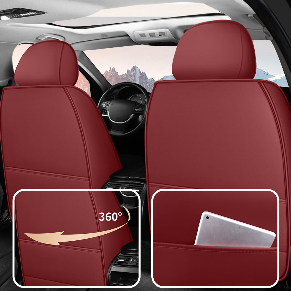 AmanCarport Universal 5-Seat Car Seat Covers – Faux Leather & Ice Silk Full Set, Breathable & Airbag Compatible