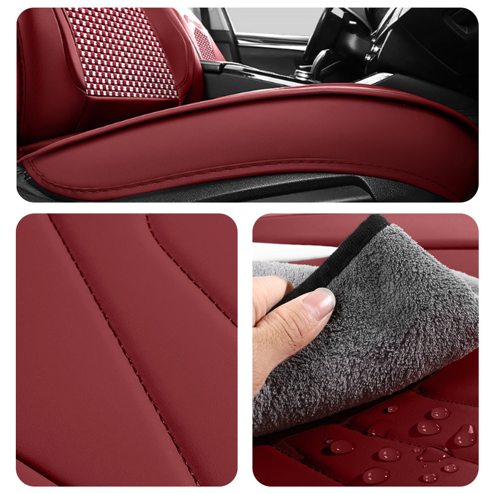 AmanCarport Universal 5-Seat Car Seat Covers – Faux Leather & Ice Silk Full Set, Breathable & Airbag Compatible