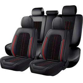Amancarport Universal Leather Car Seat Covers Full Set - Breathable Leather and Ice Silk Front and Rear Seat Covers