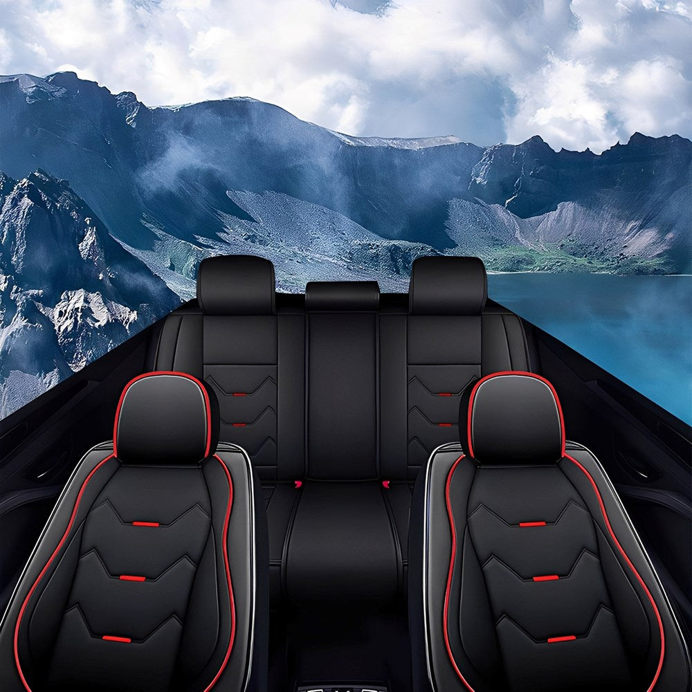 Full Set Car Seat Covers, Universal Leather Waterproof 5-Seat Protector – Front & Back Coverage for Most Sedans, SUVs & Trucks