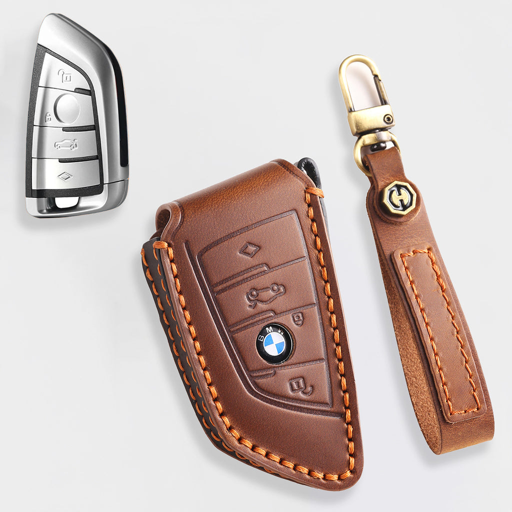 Genuine Leather Key Fob Cover for BMW 1 3 4 5 7 Series X1 X3 X4 X5 X6 X7 330i 530i 540i 730i Smart Key Case Holder Accessories