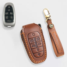 Load image into Gallery viewer, Genuine Leather Key Fob Cover for Hyundai Sonata, Santa Fe, Tucson, Palisade, - 3/4/5/6/7 Button Protective Case