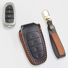 Load image into Gallery viewer, Genuine Leather Key Fob Cover for Hyundai Sonata, Santa Fe, Tucson, Palisade, - 3/4/5/6/7 Button Protective Case