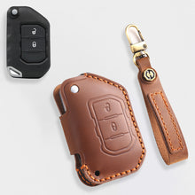 Load image into Gallery viewer, Genuine Leather Key Fob Cover for Jeep Wrangler &amp; Gladiator (2018-2024) - 2 or 4 Button Brown Protective Case Fits Sahara/Rubicon