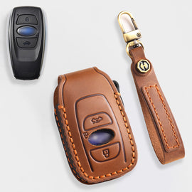 Genuine Leather Key Fob Cover for Subaru Outback, Forester, Impreza, Legacy, and XV (3, 4-Button)